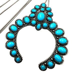 Carolyn Pollack Blue Turquoise Sterling Silver 3" Naja Pendant 22" Necklace